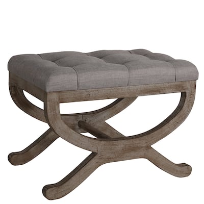 Cortesi Home Falmouth X-Bench Ottoman with Solid Wood Legs, 17", Gray Fabric Cushion