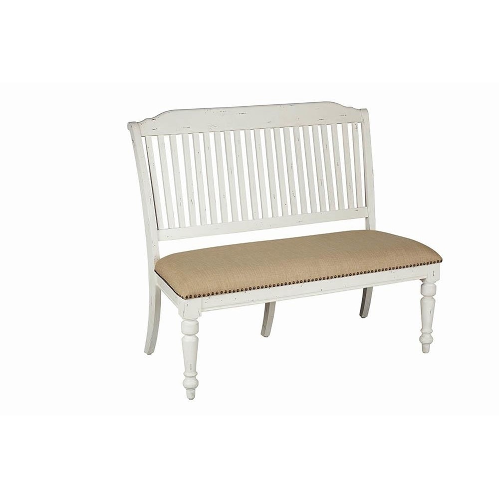 Shop Corvallis Upholstered Slat Back Linen Bench Free Shipping Today Overstock 27746254 Vintage White