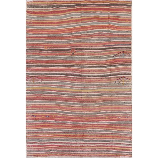 Vintage Kilim Shiraz Striped Hand-Woven Wool Persian Oriental Area Rug - 8'10" x 6'2"