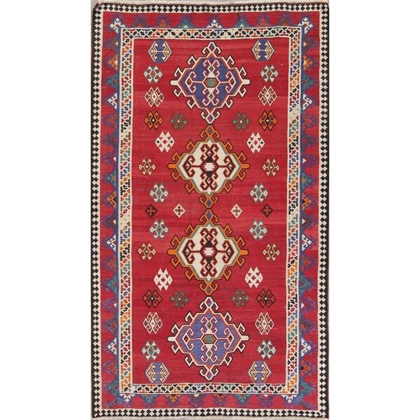 Kilim Shiraz Geometric Hand-Woven Wool Persian Oriental Area Rug - 9'4" x 5'6"