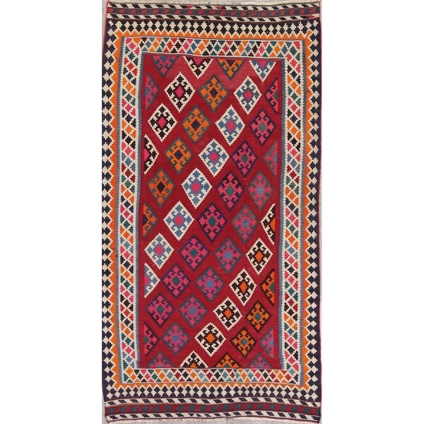 Kilim Qashqai Geometric Hand-Woven Wool Persian Oriental Rug - 9'7" x 5'3" Runner