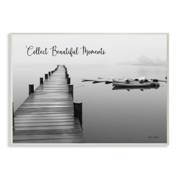 The Stupell Home Decor Black and White Calm Lake Photography Collect Beautiful Moments, 12 x 18, Proudly Made in USA - 12 x 18