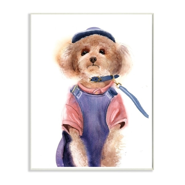 The Stupell Home Decor Watercolor Poodle Dog in Blue Jumper and Shirt Portrait, 12 x 18, Proudly Made in USA - 12 x 18