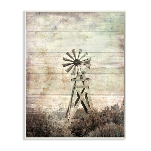 The Stupell Home Decor Distressed Silent Windmill Photography with Rustic Planked Wood Look, 12 x 18, Proudly Made in USA