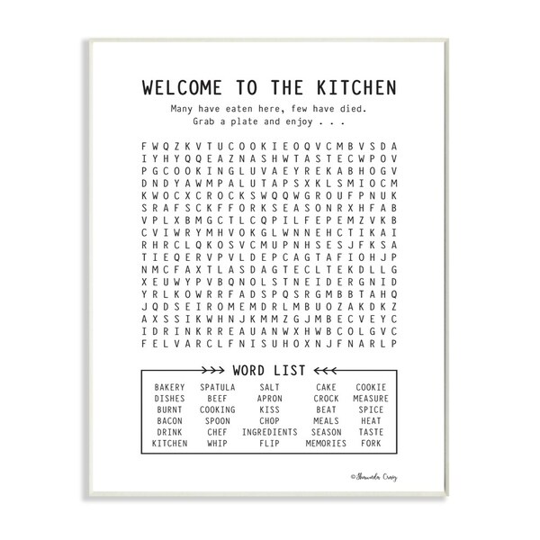 The Stupell Home Decor Black and White Kitchen Crossword Puzzle Sign, 10 x 15, Proudly Made in USA - 10 x 15