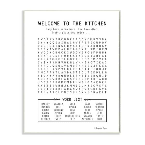 Stupell Black and White Kitchen Crossword Puzzle Sign 10 x 15 Proudly