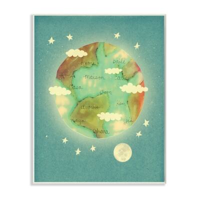 Stupell Earth is Home Glowing Planet Blue Moon and Stars Illustration, 10 x 15, Proudly Made in USA - 10 x 15
