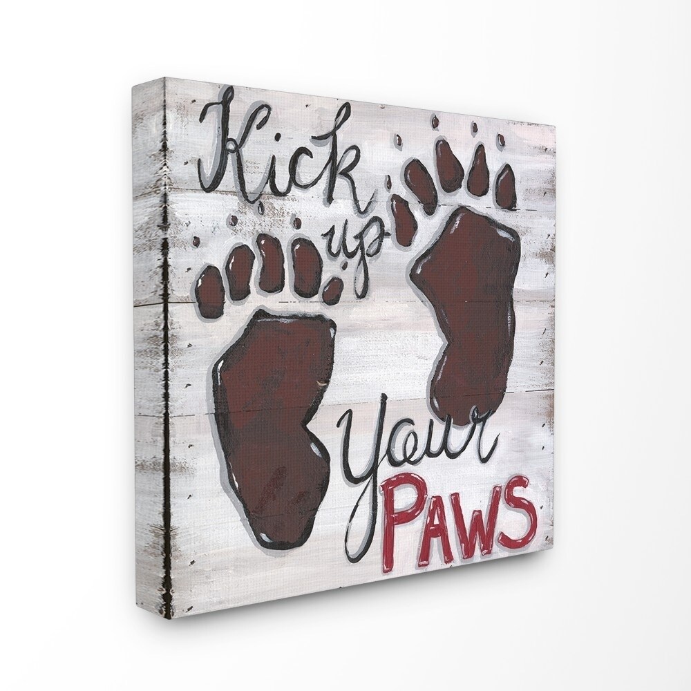 The Stupell Home Decor Rustic Wood Look Bare Feet Welcome with Brown Bear  Paws