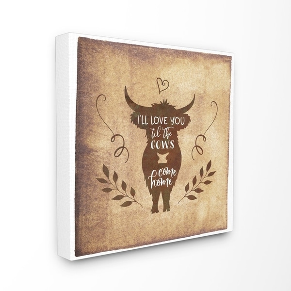 The Stupell Home Decor I'll Love You Until The Cows Come Home Horned Cow Silhouette, 17 x 17, Proudly Made in USA - Multi-Color