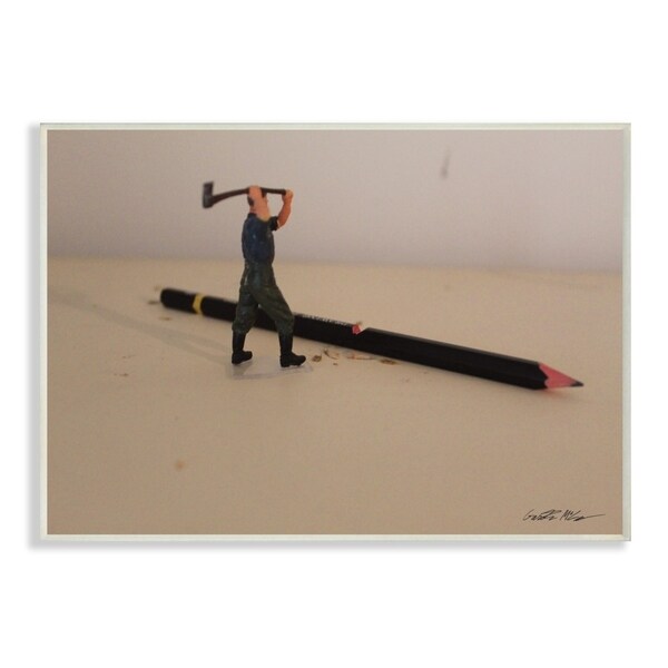 The Stupell Home Decor Comical Toy Army Man Scene Lumberjack Chopping Pencil Wood, 12 x 18, Proudly Made in USA - 12 x 18