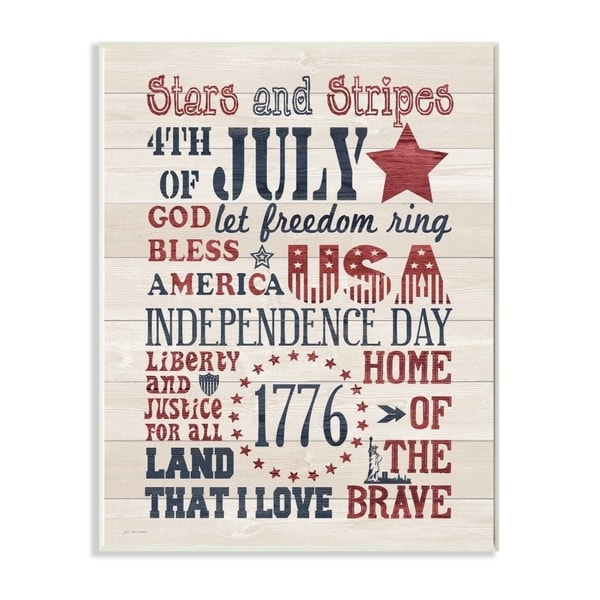 The Stupell Home Decor Stars and Stripes USA Stenciled Typography Rustic Planked Look Sign, 10 x 15, Proudly Made in USA