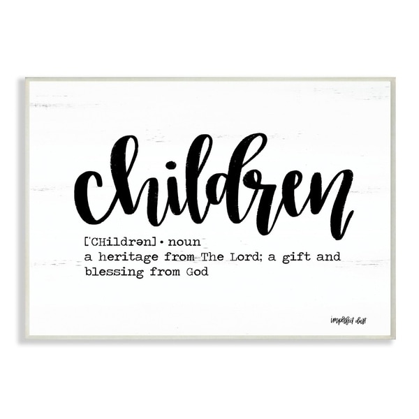 The Kids Room By Stupell Children Definition Black and White Script Typography with Wood Look, 10 x 15, Proudly Made in USA