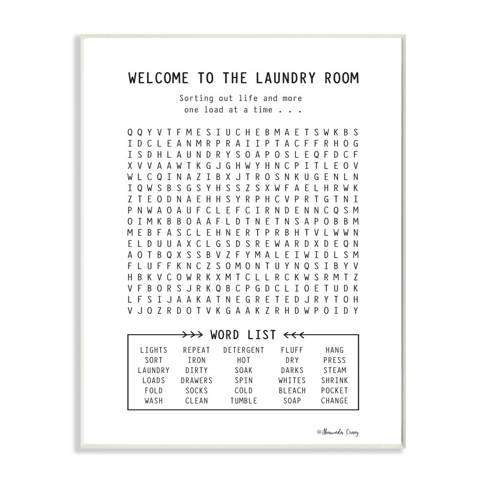 The Stupell Home Decor Black and White Laundry Room Crossword Puzzle