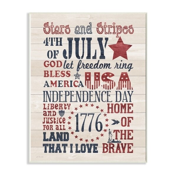 The Stupell Home Decor Stars and Stripes USA Stenciled Typography Rustic Planked Look Sign, 12 x 18, Proudly Made in USA