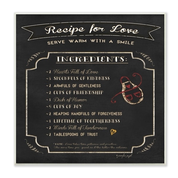 The Stupell Home Decor Black and White Chalkboard Look Recipe for Love List Apron Doodle, 12 x 12, Proudly Made in USA - 12 x 12