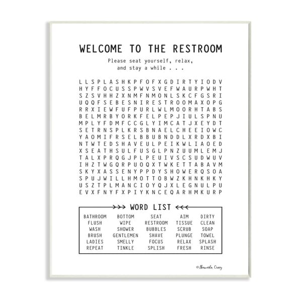 The Stupell Home Decor Black and White Restroom Crossword Puzzle Sign