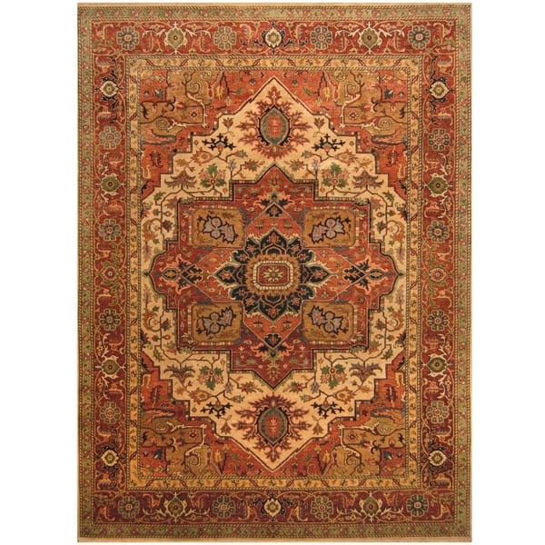 Handmade One Of A Kind Vegetable Dye Serapi Wool Rug India Vegetable Dye Serapi Wool Rug