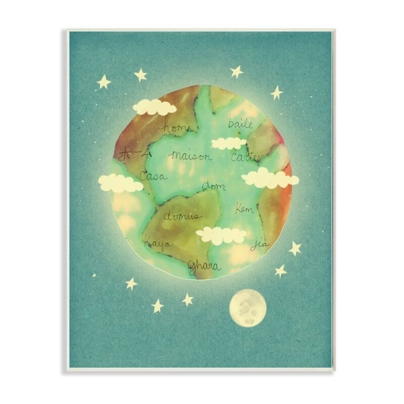 Stupell Earth is Home Glowing Planet Blue Moon and Stars Illustration, 12 x 18, Proudly Made in USA