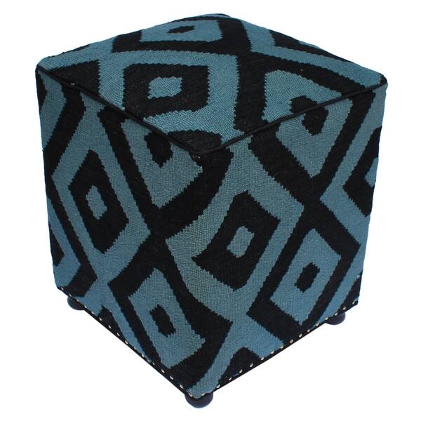 slide 1 of 5, Schwartz Black/Grey Handmade Kilim Upholstered Ottoman 16"x16"x20"