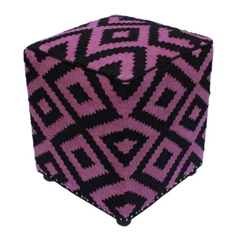 Shannon Black/Purple Handmade Kilim Upholstered Ottoman 16"x16"x20"