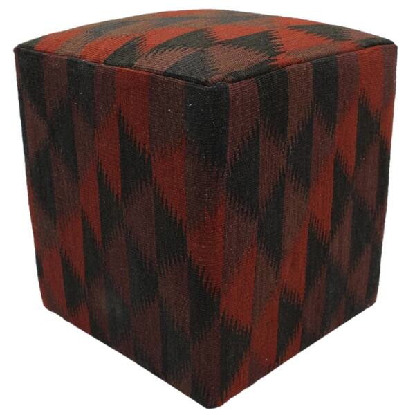 slide 1 of 5, Elkins Black/Dark Brwon Handmade Kilim Upholstered Ottoman 15"x15"x19"