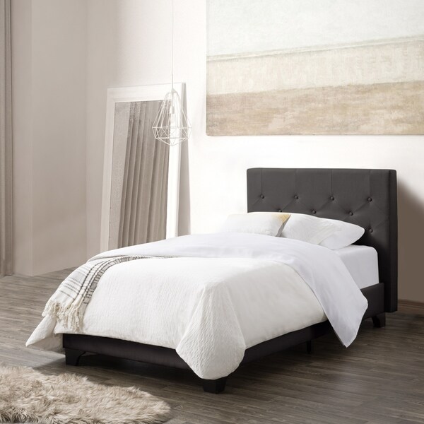 CorLiving Nova Ridge Twin/Single Diamond Button-Tufted Fabric Bed and Frame