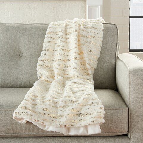 Mina Victory Foil Stripes Plush Throw Blanket