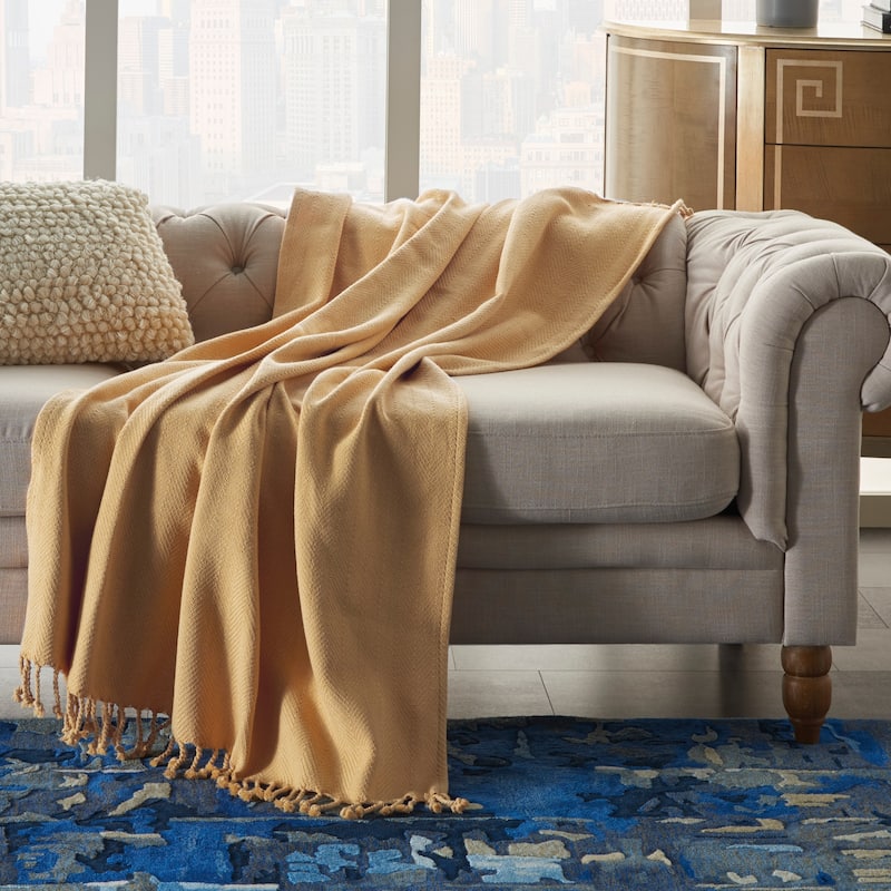 Mina Victory Solid Chevron Throw Blanket - 50" x 60" - Beige