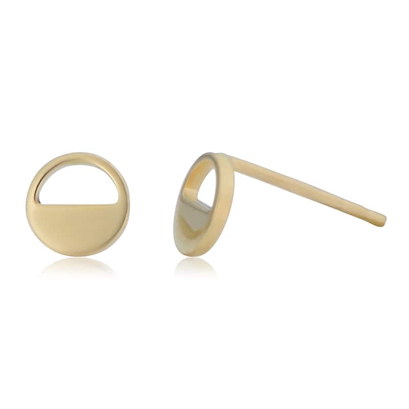 14k Yellow Gold Geometric Round Stud Earrings