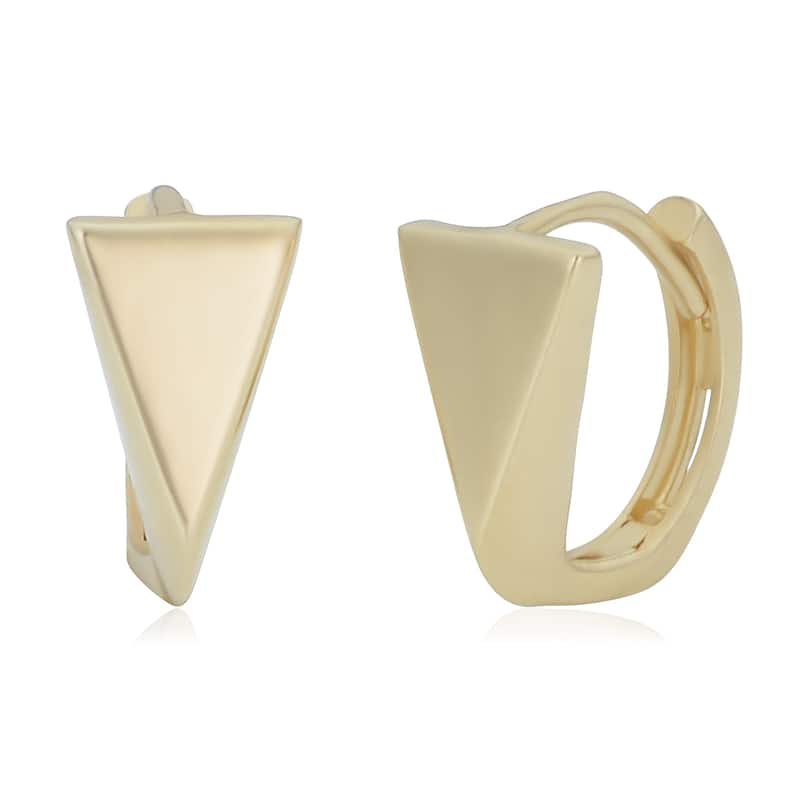 14k Yellow Gold 10 millimeter Triangle Huggie Hoop Earrings