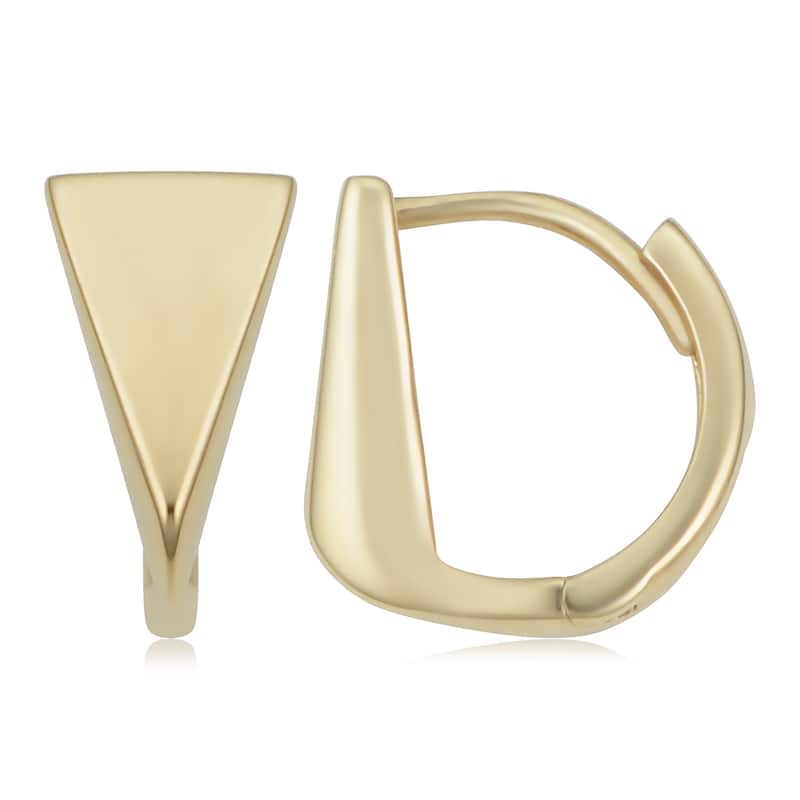 14k Yellow Gold 10 millimeter Triangle Huggie Hoop Earrings