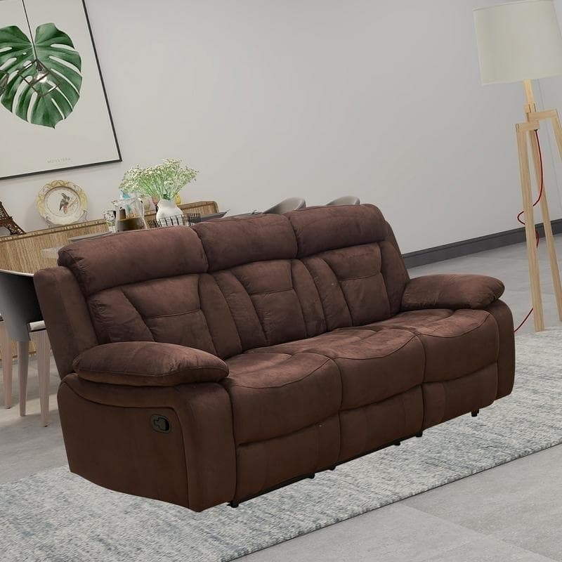Vanity Art Microfiber 3-Seat Recliner Loveseat Manual Reclining Couch for Small Living Room Dining Room Sofa Set, Brown