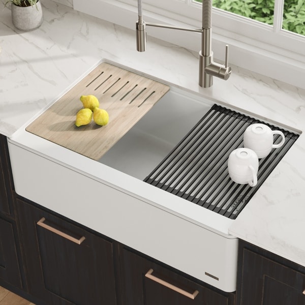 Kraus Bellucci 33 In Ceramtek Granite Composite Farmhouse Kitchen Sink Overstock Com Shopping The Best Deals On Kitchen Sinks