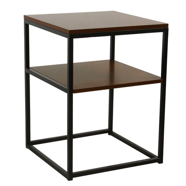 HomePop Wood and Metal Accent Table with Shelf Storage