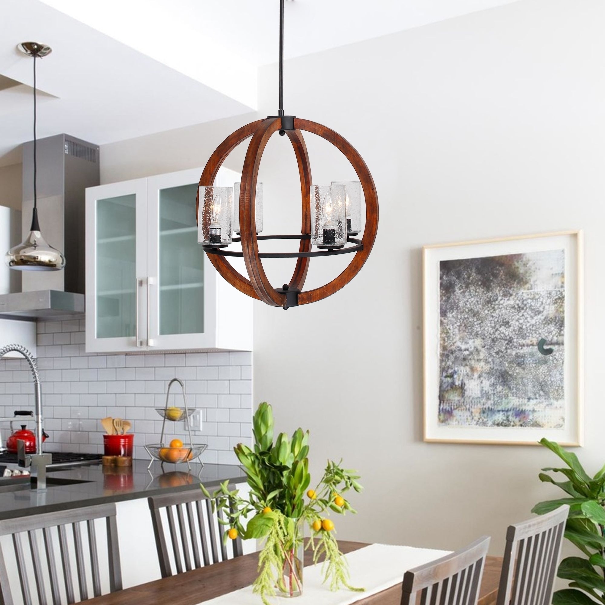 Farmhouse 4-light Orb Wood Chandelier with Glass Shade - Chandeliers For Bedrooms by Overstock.com