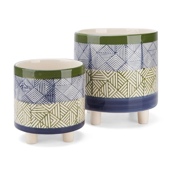Basim Footed Ceramic Planters - Set of 2