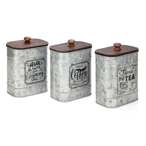 Marie Decorative Metal Jars with Wooden Lids - Ast 3