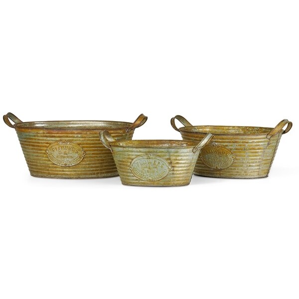 Nicolet Galvanized Planters with Rusted Finish - Set of 3