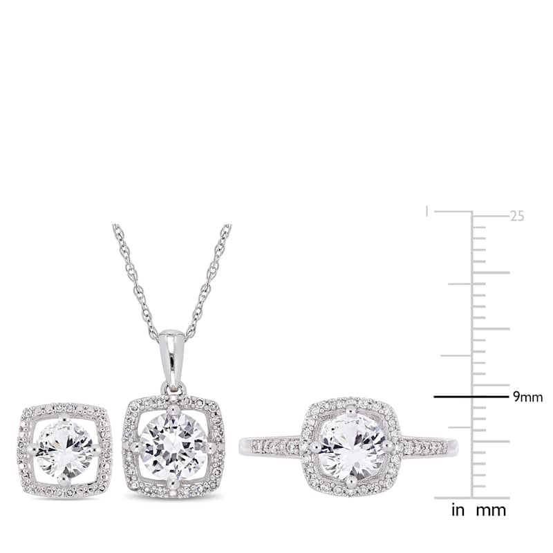 Miadora 10k White Gold Created White Sapphire and 1/3ct TDW Diamond Floating Halo Jewelry Set