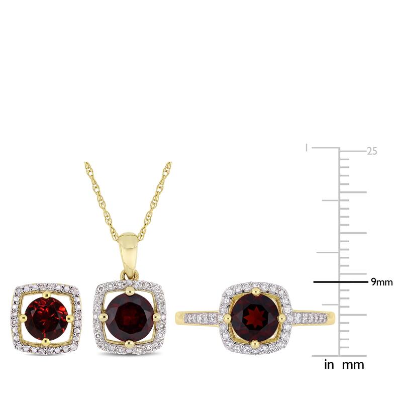 Miadora 10k Yellow Gold Garnet and 1/3ct TDW Diamond Floating Halo Jewelry Set