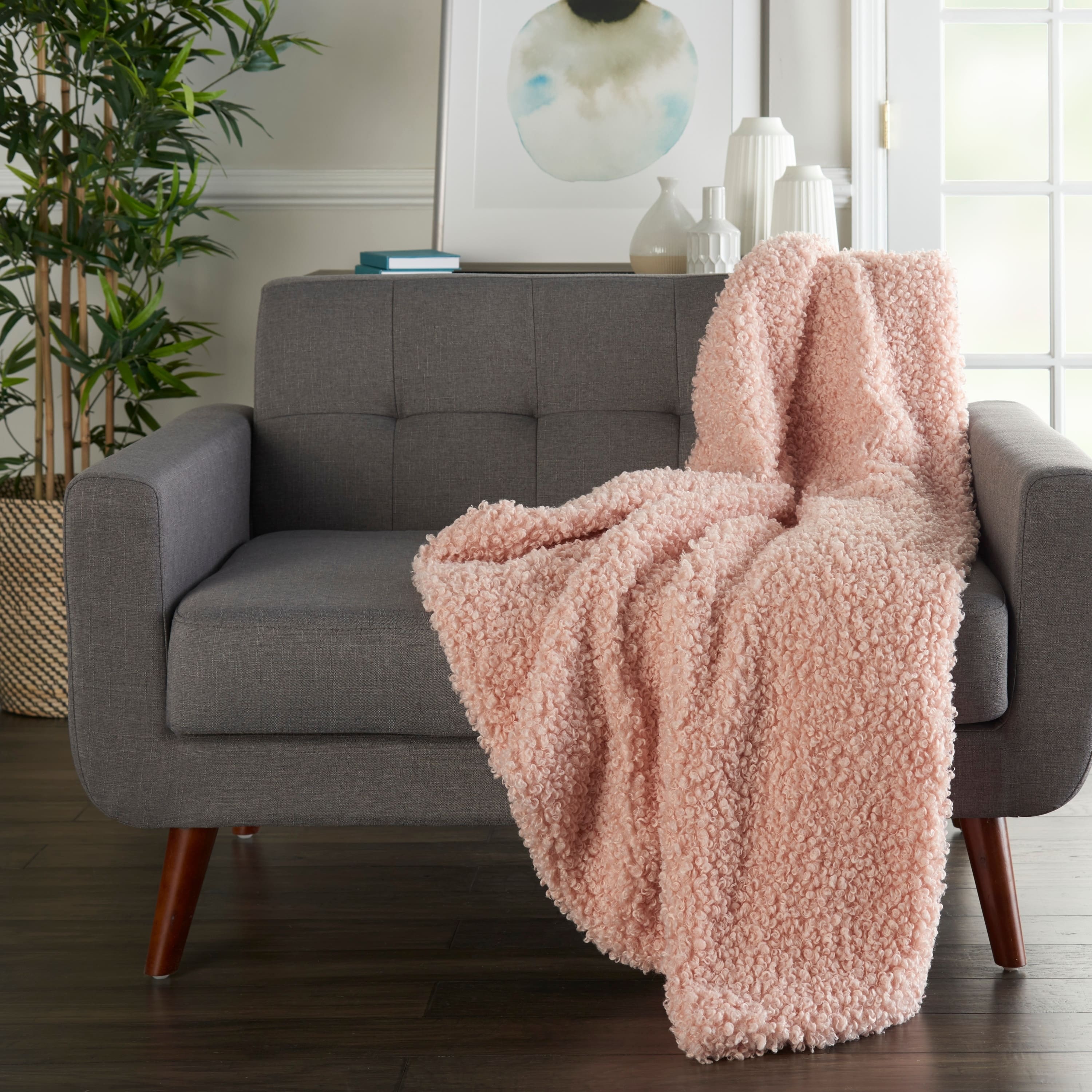 Mina Victory Curly Faux Fur Throw Blanket - Bed Bath & Beyond - 27759058