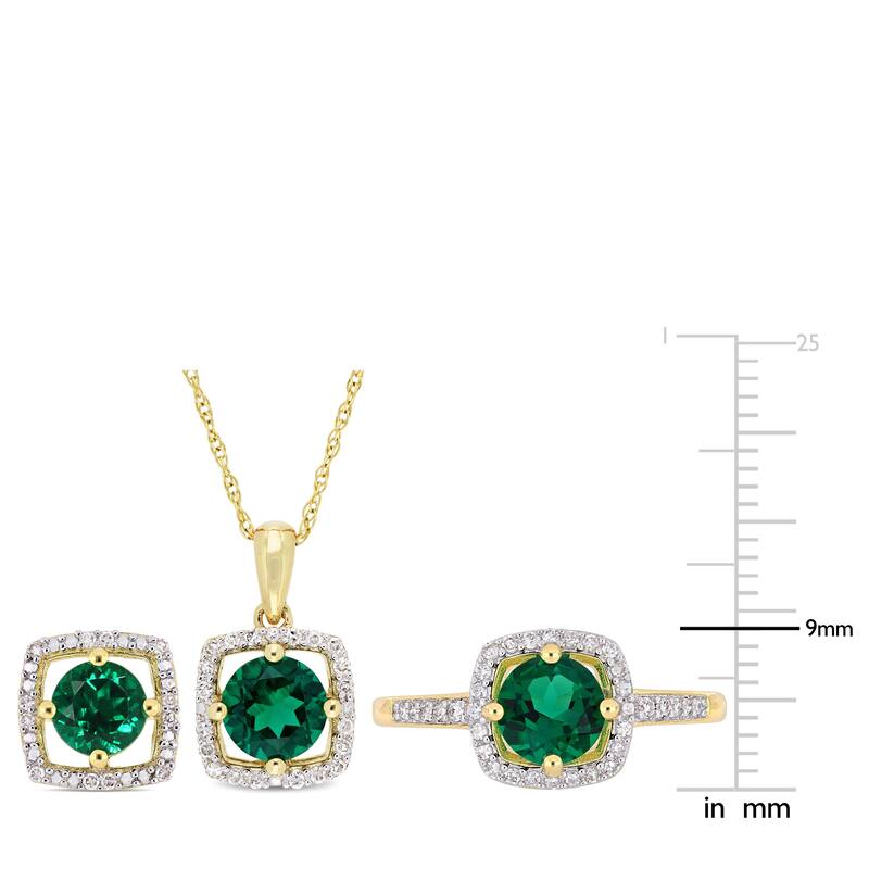 Miadora 10k Yellow Gold Created Emerald and 1/3ct TDW Diamond Floating Halo Jewelry Set