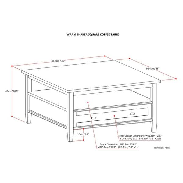 WYNDENHALL Norfolk SOLID WOOD 36 inch Wide Square Transitional Coffee Table - 36 x 36 x 18.5 - 36 x 36 x 18.5