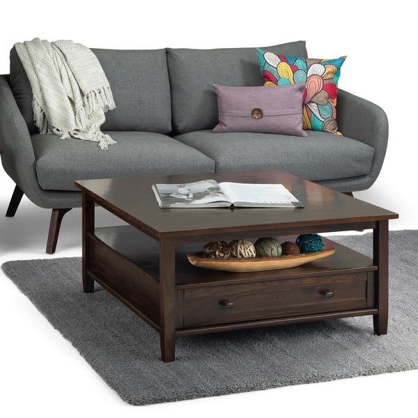 Shop WYNDENHALL Stewart Solid Wood 36 inch Wide Square Modern Industrial Coffee Table in ...