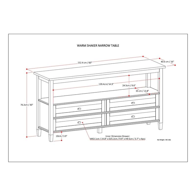 WYNDENHALL Norfolk SOLID WOOD 60 inch Wide Transitional Wide Console Sofa Table - 60 x 16 x 30