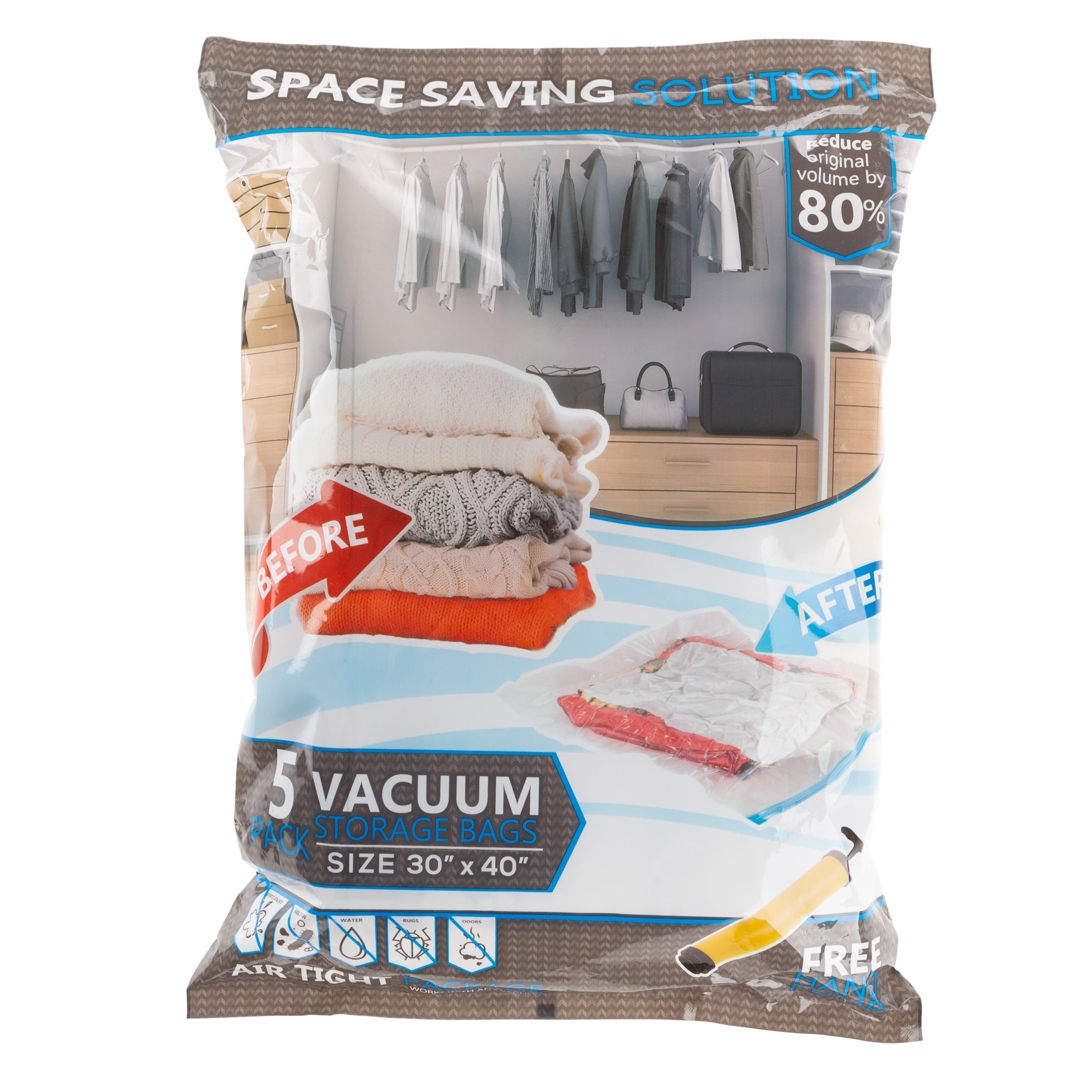 5 Vacuum Storage Bags-Space Saving Air Tight Compression-Shrink Closet  Clutter Store, Organize Clothes, Linens by Lavish Home - On Sale - Bed Bath  & Beyond - 27775493