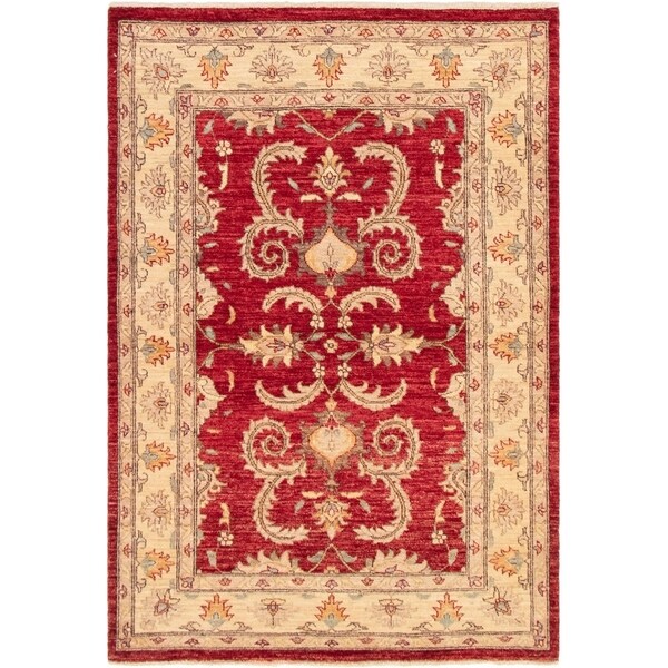 eCarpetGallery Hand-knotted Chobi Finest Dark Red Wool Rug - 4'1 x 6'0