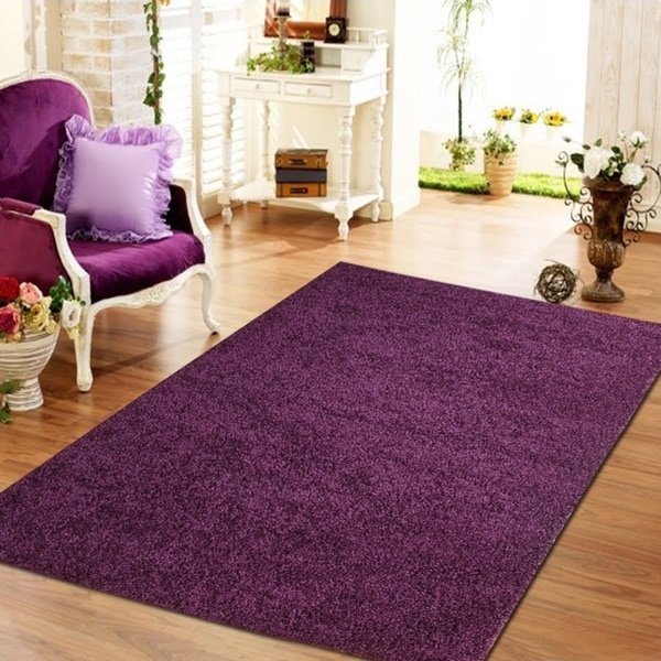 Moon Solid Shag Modern Plush Violet Area Rug 5 ft. by 7 ft.