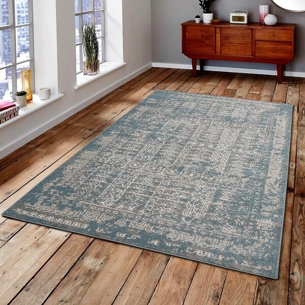 Shop Contemporary Transitional Area Rug Zara 100 Blue 8' x 10' - 8' x