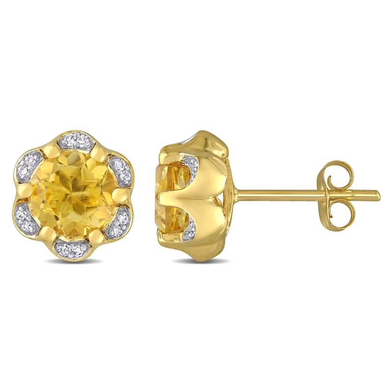 Miadora 14k Yellow Gold Citrine and Diamond Accent Flower Stud Earrings